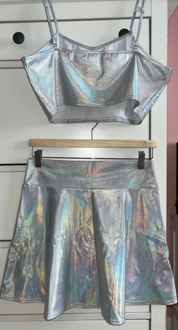 2-teiliges Outfit, holographic, Minirock + kurzes Trägertop, Gr. L/XL