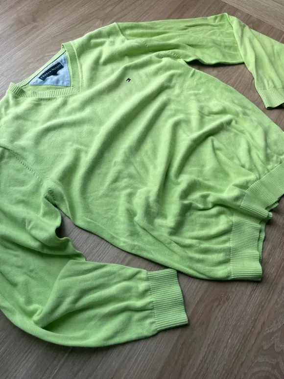 Tommy Hilfiger Knit Sweater Lime Green – Y2K / Vintage V-Neck