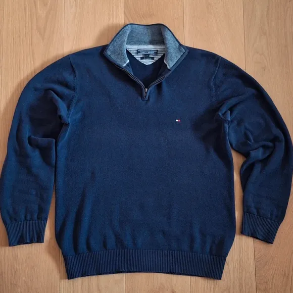 Tommy Hilfiger Vuntage Quarter Zip Baumwolle Blau