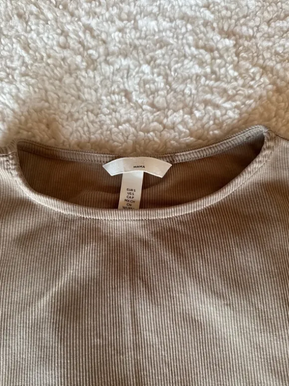 Umstandsmode Langarmshirt Beige gerippt