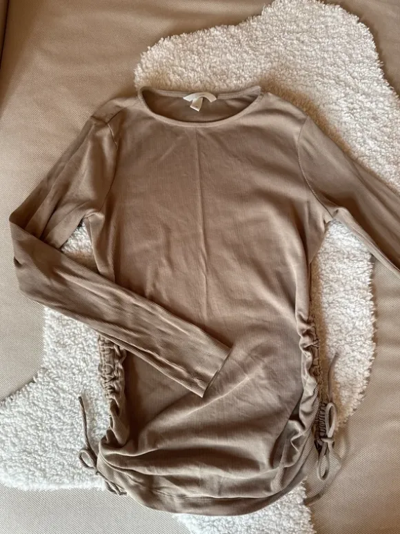 Umstandsmode Langarmshirt Beige gerippt