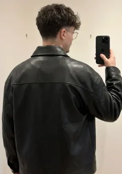 Veste en cuir noire vintage y2k homme - blouson style biker zippé M