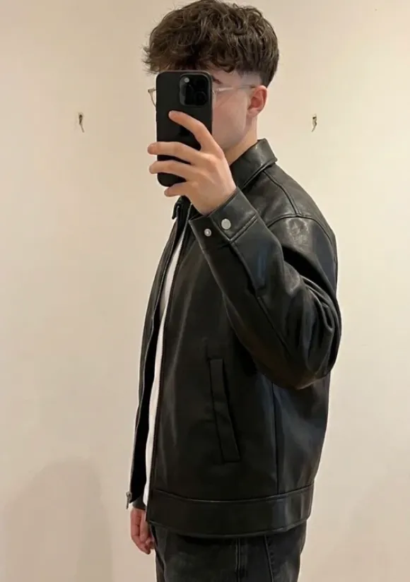 Veste en cuir noire vintage y2k homme - blouson style biker zippé M