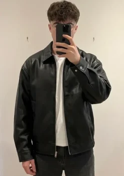 Veste en cuir noire vintage y2k homme - blouson style biker zippé M