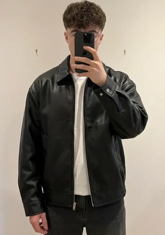 Veste en cuir noire vintage y2k homme - blouson style biker zippé M