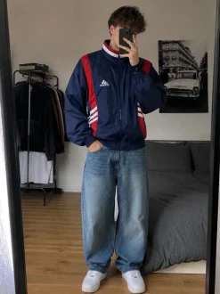 Vintage Adidas Windbreaker Track Jacket Navy Red White 90s Size Medium