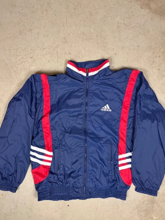 Vintage Adidas Windbreaker Track Jacket Navy Red White 90s Size Medium