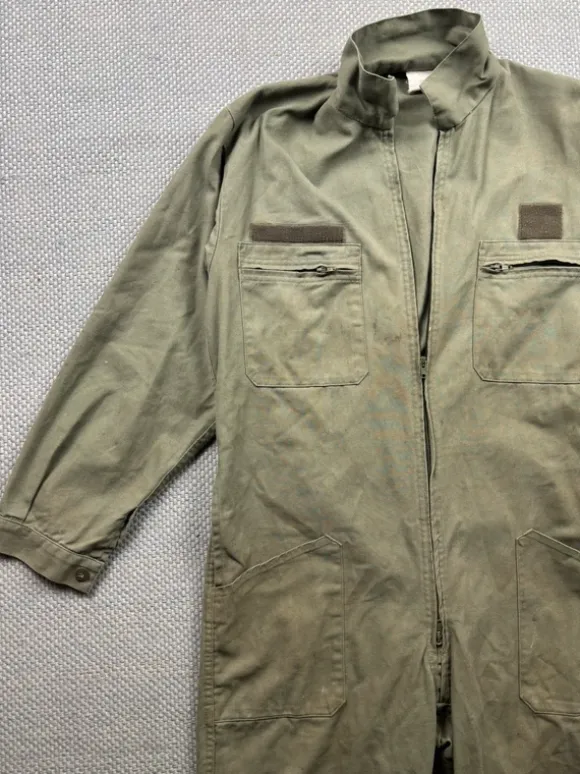 Vintage French Workwear Overall Oliv Grün Mechaniker Coverall Utility Jumpsuit Größe 52 M