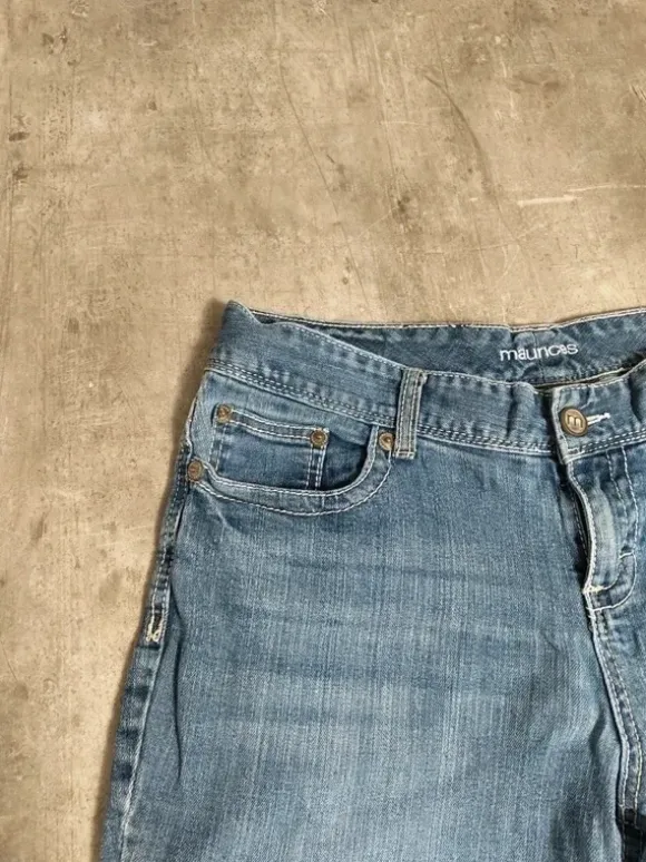 Vintage Japanese Printed Jeans | Low Waist ; Flared | Miss Me; True Religion Style | L | Blau
