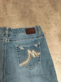 Vintage Japanese Printed Jeans | Low Waist ; Flared | Miss Me; True Religion Style | L | Blau