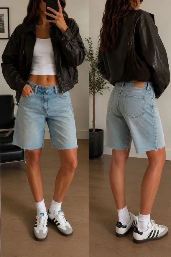 Vintage light wash denim bermuda shorts đ€ y2k low waist biker shorts vibe