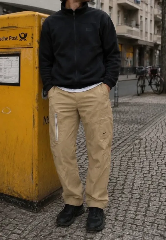 Vintage Nike Cargo-Hose (M) Beige/ Sand/ Weiß/ track pants y2k