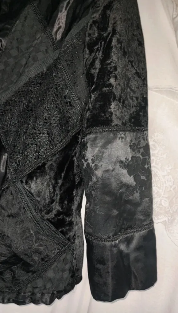 Vintage Whimsi Goth Patchwork Jacke - Samt Satin Spitze Schwarz