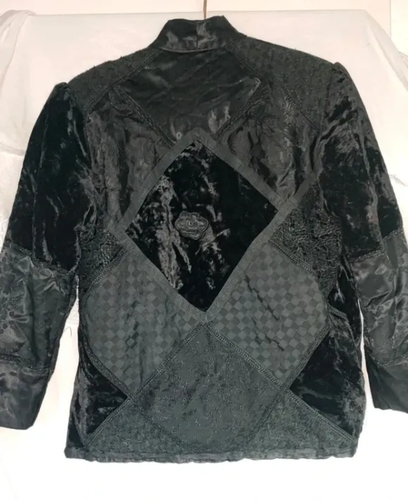 Vintage Whimsi Goth Patchwork Jacke - Samt Satin Spitze Schwarz