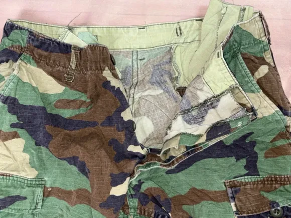 Vintage Woodland Camouflage Cargo Hose / Military Pants Ripstop 84x101 Army Camo