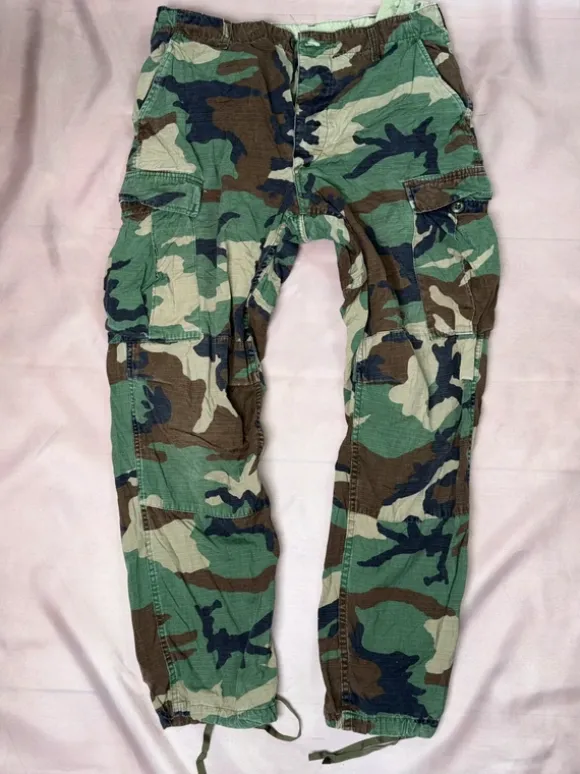 Vintage Woodland Camouflage Cargo Hose / Military Pants Ripstop 84x101 Army Camo