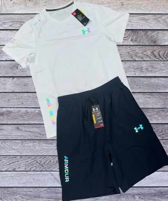 White & Navy Blue Under Armour Shirt & Shorts Set Size L