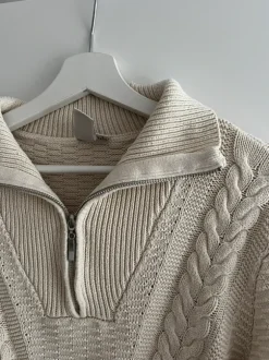Yas Pullover Strick Zopfmuster beige S 36