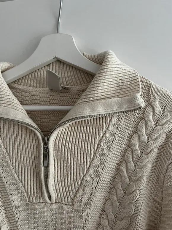 Yas Pullover Strick Zopfmuster beige S 36