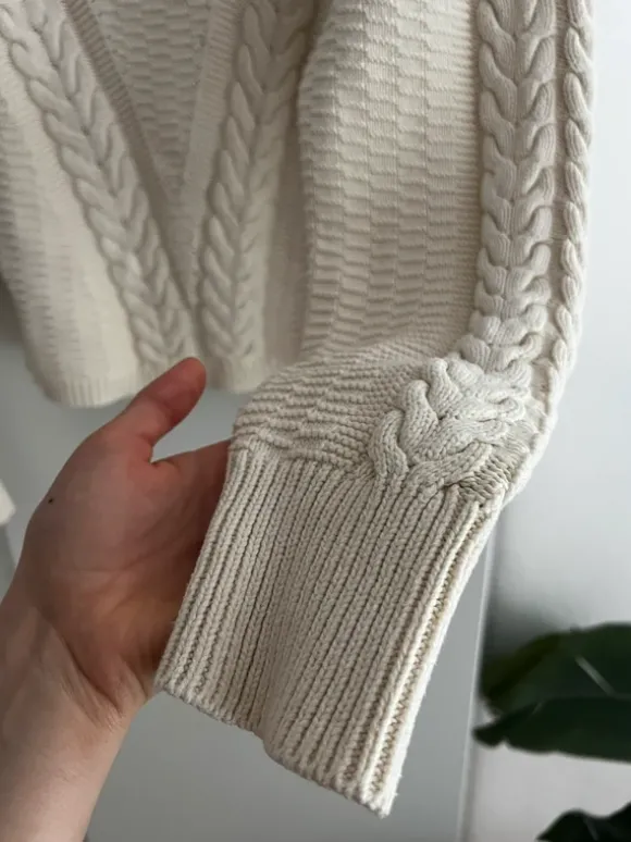 Yas Pullover Strick Zopfmuster beige S 36