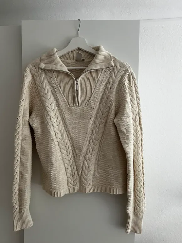 Yas Pullover Strick Zopfmuster beige S 36