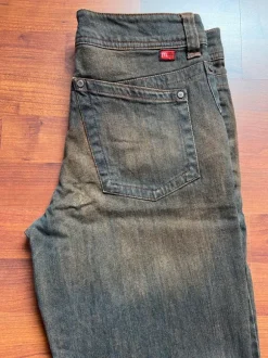 Y2K Mergler Jeans blau braun Glitzersteine 38