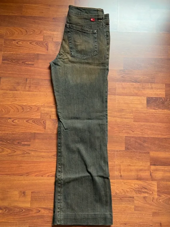 Y2K Mergler Jeans blau braun Glitzersteine 38