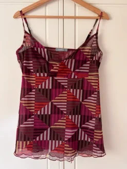 Y2K Mesh Top Transparent Geometric Muster Pink Lila Cami Spaghettiträger Gr S Lindex